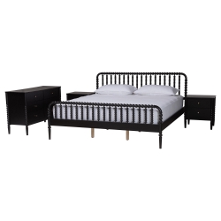 Baxton Studio Lucera 4-Piece Bedroom Set, Black, King Baxton Studio restaurant furniture, hotel furniture, commercial furniture, wholesale bedroom furniture, wholesale king, classic king